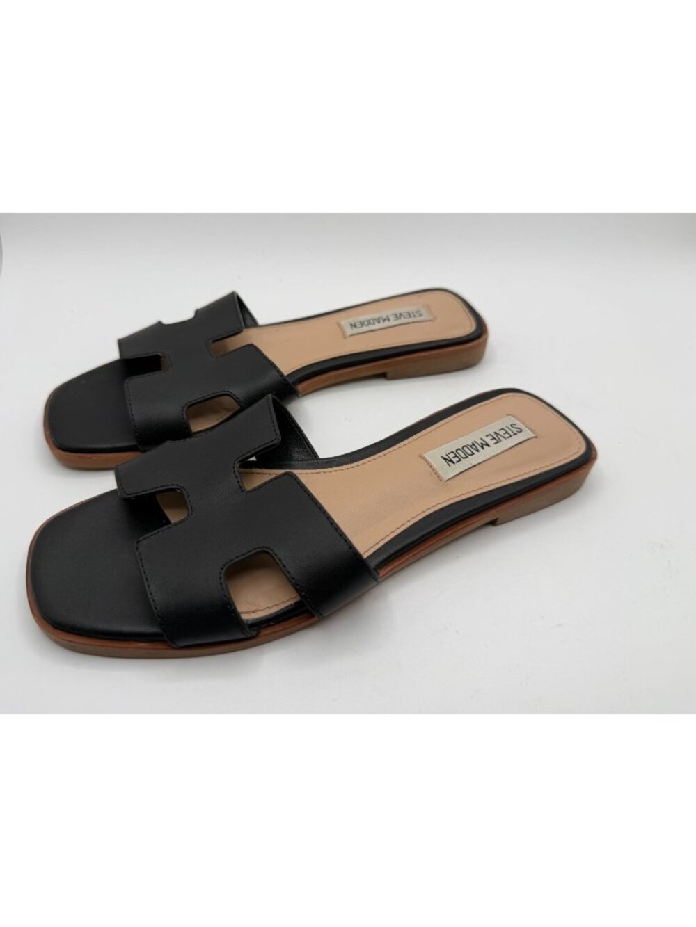 Steve Madden Hadyn Slide Sandals Women Size 6M Black Leather Wide Strap